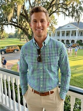 Southern Tide Blue and Green Plaid Classic Fit Mens Button Down
